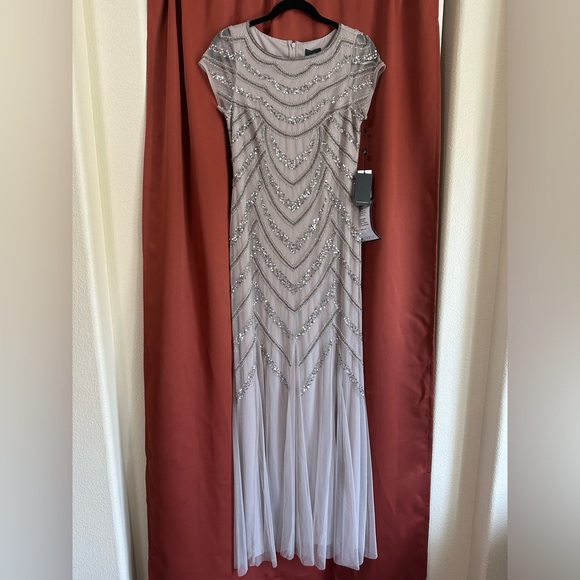 NWT Adrianna Papell Long Beaded Formal Dress Sequined Marble - Picture 1 of 16